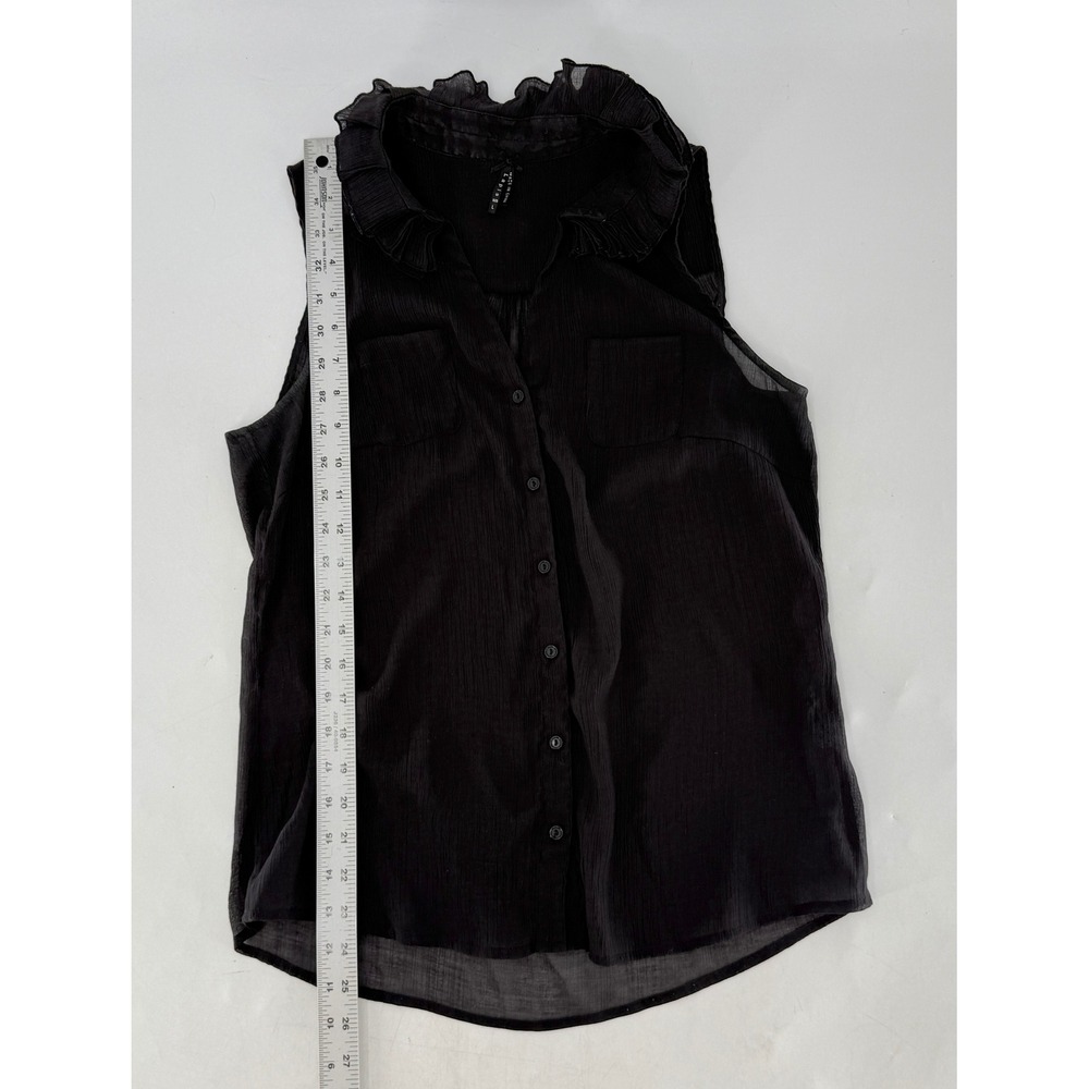 Lapis Sleeveless Black Ruffle Collar Button Blouse Sz L Whimsigoth Romantic Boho - Picture 10 of 10